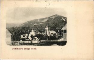 1914 Felsőbánya, Baia Sprie; látkép délről, templomok. Dácsek Péter kiadása / general view, churches (fl)