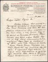 1930 Szombathely, Kossuch Ferenc Mezőgazdasági Irodájának fejléces levélpapírjára írt levél