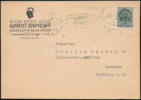 1943 Bozzai Bozzay Dezső, a Napkelet Könyvkiadó vezetőjének gépelt levelezőlapja, autográf aláírásáv...