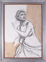 Alberto Sughi (1928-2012): Női portré. Nyomat, papír. Jelzett a nyomaton. Dekoratív, üvegezett, kissé sérült fakeretben. 69x49 cm