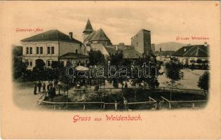 Vidombák, Weidenbach, Ghimbav (Brassó); Gemeinde Amt, Grosses Wirtshaus / Községháza, Nagy vendéglő / town hall, restaurant