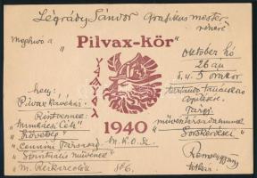 1940 Remsey [Jenő] György (1885-1980)festőművész, grafikus, lapszerkesztő, író autográf sorai, aláírásával a Pilvax-Kör 1940. október 26.-án tartandó tanácskozására, Légrády Sándor (1906-1987) festőművész, grafikus részére.