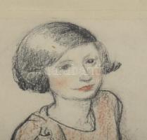 Olvashatatlan jelzéssel: Női portré. Kréta, papír. Lapszéli szakadásokkal. Dekoratív, üvegezett fake...