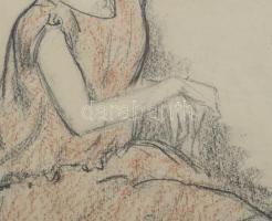 Olvashatatlan jelzéssel: Női portré. Kréta, papír. Lapszéli szakadásokkal. Dekoratív, üvegezett fake...