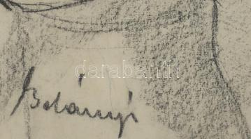 Olvashatatlan jelzéssel: Női portré. Kréta, papír. Lapszéli szakadásokkal. Dekoratív, üvegezett fake...