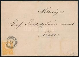 1871 Réznyomat 2kr gyászjelentésen / on printed matter "MARTON VÁSÁR" - Tata. Signed: Ferchenbauer