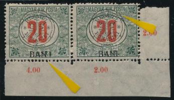 Kolozsvár 1919 Portó 20f pár lemezhibákkal / pair with plate varieties Signed: Bodor