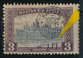 Kolozsvár 1919 Parlament 3K LFI lemezhibával / with plate variety Signed: Bodor