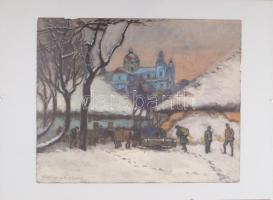 Gimes Lajos (1886-1945): Pocajow - Pochaiv (I. világháborús jelenet). Olaj, karton, jelzett, üvegeze...