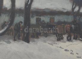 Gimes Lajos (1886-1945): Pocajow - Pochaiv (I. világháborús jelenet). Olaj, karton, jelzett, üvegeze...