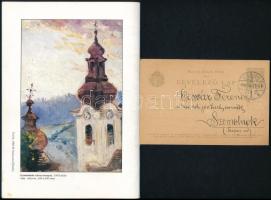 Ócsvár Rezső (1877-1968): 4 db rajz (Az utolsó mohikán, Szatmár, Pálfalva), 1900 körül. Akvarell, pa...