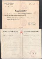 1945 Rigmányi Lajos kolozsvári vasuti lakatos, a Kommunisták Romániai Pártja 3 db igazolványa és 1 d...