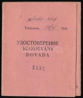 1945 Temesvár, Nemzetközi Vöröskereszt keretében működő temesvári Segítő Bizottság fényképes igazolv...