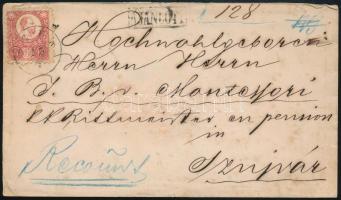 1874 3 x Réznyomat 5kr ajánlott levélen / on registered cover "ESZÉK" - "SZAMOS-UJVÁR BEL. SZOLNOK M."