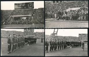 1959 Magyarország - NSZK labdarúgó mérkőzés 4 db fotója, (magyar csapat: Grosics Gyula, Mátrai Sándor, Sipos Ferenc, Sárosi László, Bundzsák Dezső, Kotász Antal, Göröcs János, Albert Flórián, Tichy Lajos, Sándor Károly, Szimcsák István, edző: Bartói Lajos, 9x14 cm
