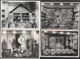 cca 1930 Divatcsarnok 7 db kirakatfotója, egy fotó sarkán gyűrődéssel, egy fotó sarkán kis sérüléssel, 13x18 cm és 12x17 cm