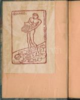 Egry József (1883-1951): Ex libris Nágel József. Klisé, papír, jelzett a dúcon. Elszíneződött. Karinthy Frigyes: A repülő ember. Wittmann Viktor emléke c. művének belső kötéstáblájára ragasztva. (Budapest), [1915], Athenaeum. Korbaeli félvászon kötésben. 9,5x6 cm
