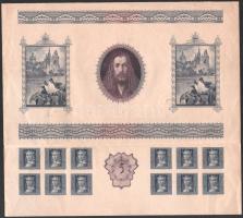 Horváth Endre (1896-1959), több motívum egy lapon: Vajdahunyad vára, Dürer arckép, Szent Imre herceg, értékjelző szám és díszítő motívumok. Rézmetszet, papír, jelzett a metszeten, apró elszíneződésekkel, apró lapszéli elszíneződéssel, lapméret: 26x28,5 cm