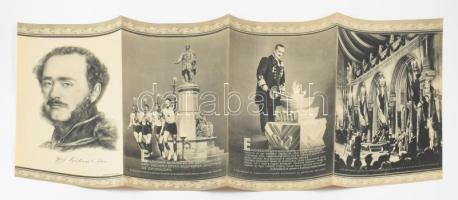 [Aprónyomtatvány] Bárdossy László emlékbeszéde gróf Széchenyi István születésének 150. évfordulóján. Illusztrált propagadakiadvány. [1941]. Budapest, 1941. Nemzetpolitikai Szolgálat - Athenaeum ny. Egyetlen lap, hajtogatva. Teljes lapméret: 220x560 mm. A Széchenyi István születésének 150. évfordulója alkalmából rendezett központi ünnepséget 1941. szeptember 21-én tartották a budapesti Vigadóban. Kiadványunk teljes terjedelmében közli Bárdossy László miniszterelnök ünnepi beszédét. Aprónyomtatványunk előoldalán az ünnepségen készült felvételek, melyeken Horthy Miklós emlékfáklyát gyújt, atléták pedig emlékfáklyákkal futnak. Aprónyomtatványunk, feltehetően ritkasága miatt, elkerülte az Ideiglenes Nemzeti Kormány cenzorainak figyelmét, így nem került az 1945. évi tiltó listára. Jó állapotú lap, hajtogatva. Ritka.