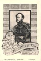 [Aprónyomtatvány] Gróf Széchenyi István emléklapja, születésének 150. évfordulója alkalmából. Politikai aprónyomtatvány, Légrády Sándor grafikájával. (1941). Budapest, 1941. Nemzetpolitikai Szolgálat - Athenaeum ny. Egyetlen lap, mérete: 215x150 mm. Politikai aprónyomtatványunk a Széchenyi István születésének 150. évfordulóján tartott megemlékezés alkalmából készült. Széchenyi István portréja körül Légrády Sándor grafikusművész kerete, a portré körül Széchenyi programjának örökbecsű jelszavai (fajszeretet, önfeláldozás, keresztény lelkület, Vaskapu, Lánchíd, Alagút, Nemzeti Kaszinó). Jó állapotú lap. Ritka.
