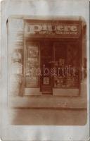 1918 Budapest XXII. Budafok, Pipere és háztartási cikkek üzlet, Seybold Frigyes utóda bortermelő árulerakata. photo (gyűrődések / creases)