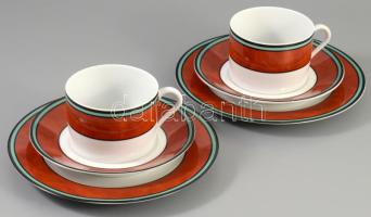 Limoges Philippe Deshoulieres kétszemélyes reggeliző készlet, csésze alátéttel és desszertes tányér. Jelzett, minimális kopással, d: 18,5 cm