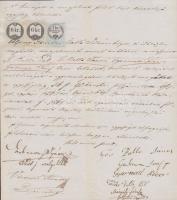 1864 Bírósági egyezség 1 kr hirdetménybélyeggel + 2x6 kr okmánybélyeggel / MIxed franking document and advertising stamp