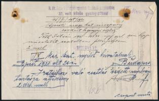 1919 Bp., 29. vörös dandár póttest csoport anyakönyvi lap kitöltetlen nyomtatványa, hátoldalán M. ki...