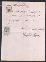 1864 Nyugtatvány 1 kr hirdetménybélyeggel + 6 kr okmánybélyeggel / MIxed franking document and advertising stamp
