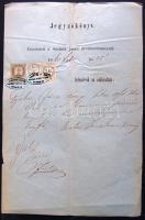 1860 Szolnok járási árvízbizottmány jegyzőkönyve 1 kr hirdetménybélyeggel + 1+12kr okmánybélyeggel / MIxed franking document and advertising stamp
