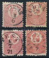 1871 4 db Kőnyomat 5kr klf színárnyalatban (1 bélyegen szakadás) / 4 x Mi 3 in different colour variety (tear on 1 stamp)