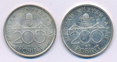1992. 200Ft Ag "MNB" + 1993. 200Ft Ag "MNB" mindkettő kapszulában T:AU patina Adamo F13