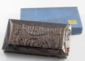 Iparművész réz doboz, fabetétes, MALÉV ajándék, bontatlan, 24x13 cm