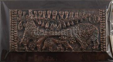 Iparművész réz doboz, fabetétes, MALÉV ajándék, bontatlan, 24x13 cm