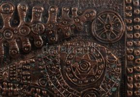 Iparművész réz doboz, fabetétes, MALÉV ajándék, bontatlan, 24x13 cm