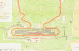 [Térkép] A Hungaroring Forma-1-es versenypálya színes térképe [az 1989. évi átépítés előtt]. Tervezt...