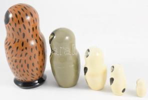 5 darabos matrjoska szett, állatfigurák, m: 11 cm alatt