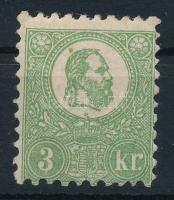 1871 Kőnyomat 3kr zöld, szép állapotban, apró folt a fejnél (240.000) / Mi 2 green, small spot next to head