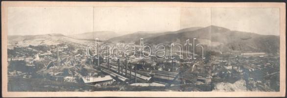 cca 1900 Resicabánya látképe, 3 részes panoráma fotó kartonon, 12x39 cm