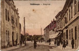 1908 Csáktornya, Cakovec; Zrínyi tér, üzletek. Vasúti levelezőlapárusítás 3929. / square, shops + "K.u.k. ? abteilung" (gyűrődések / creases)