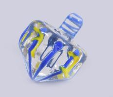 Üveg dreidel / trenderli. Részben színezett kézműves üveg, hibátlan, m: 3,5 cm