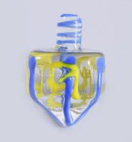 Üveg dreidel / trenderli. Részben színezett kézműves üveg, hibátlan, m: 3,5 cm