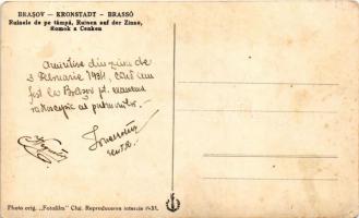 1934 Brassó, Kronstadt, Brasov; Ruinele de pe Tampa / A Millenniumi emlékmű (Árpád-szobor) romjai a ...