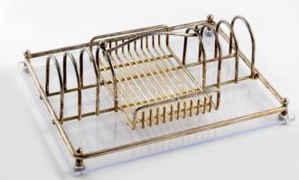 Ezüstözött art deco pirítós szervírozó. Alsó lapja rezin, kopással, 27x22 cm