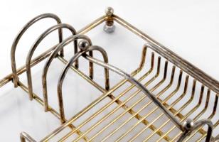 Ezüstözött art deco pirítós szervírozó. Alsó lapja rezin, kopással, 27x22 cm