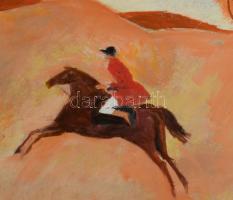 Szentgyörgyi Kornél (1916-2006): Vágta. Olaj, farost, jelezve jobbra lent, hátoldalán kissé töredéke...