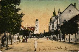 1909 Szentes, Petőfi utca, templom. Untermüller Ernő kiadása (EK)