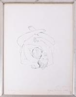 Olvashatatlan jelzéssel: Gordiuszi csomó (erotikus grafika), 1984. Szitanyomat, papír. Üvegezett fakeretben. Lap alján ázásnyomokkal. Hátoldali üveg repedt 48×35,5 cm