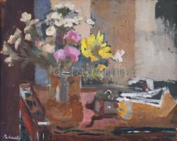 Medveczky jelzéssel: Csendélet. Olaj, farost. Dekoratív fakeretben. 29,5×36 cm