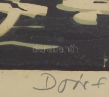 Doór Ferenc (1918-2015): Itatás (Fiúk lovakon). Színes linómetszet, papír. Jelzett. Kissé foltos. Üv...